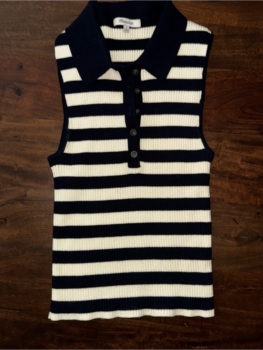 Madewell Navy & White Striped Sleeveless Polo Tank